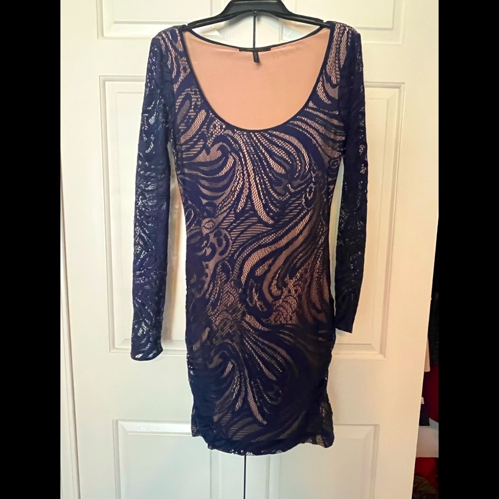 Dark Blue Lace Body-con Style Dress